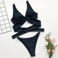 Seksualus juodas bikinis moteriškas maudymosi kostiumėlis, moteriškas maudymosi kostiumėlis Dviejų dalių bikinio rinkinys paminkštintas maudymosi kostiumėlis S juoda