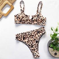 „Leopard“ maudymosi kostiumėlis aukštu juosmeniu moteriškas maudymosi kostiumėlis Dviejų dalių bikinio rinkinys „Bather Snake“ margintas maudymosi kostiumėlis S