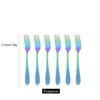 Daugiaspalviai stalo reikmenys nerūdijančio plieno stalo įrankiai Namų virtuvė Vaivorykštė Stalo reikmenys Šakutė Šaukštas Peilis Indų rinkinys Dropshipping 6pcs tea fork įvairiaspalvis