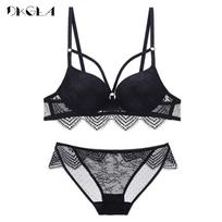 DKGEA Sexy Push Up liemenėlė ir kelnaitės Moterų apatinių nėrinių 3/4 puodeliai 70B juoda