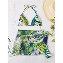 3 vnt., margintas sijonu, bikinis, moteriškas maudymosi kostiumėlis, moteriškas maudymosi kostiumėlis Trijų dalių bikinio rinkinys, maudymosi kostiumėlis, plaukimo panele S žalia