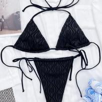 Moteriškas maudymosi kostiumėlis, vienspalvis, seksualus, nėriniuotas maudymosi kostiumėlis, šoninis kaklaraištis, bikinis Brazilijos paplūdimio apranga maudymosi kostiumėliai S juoda