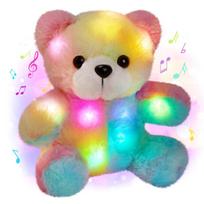Glow Guards muzikinis apšvietimas vaivorykštinis pliušinis meškiukas su LED įdaru Šviečiantys gyvūnai pagalvės lėlė Šventinės gimtadienio dovanos vaikams