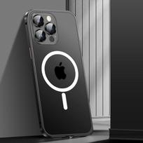 Matinis galinis skydelis Magnetinis belaidžio įkrovimo aliuminio metalinis buferio dėklas skirtas iPhone 12 13 14 Pro Max objektyvo stiklo apsauginės plėvelės dangtelis Magnetic-iP 12 juoda