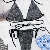 Seksualus moteriškas maudymosi kostiumas Vienspalvis Kaklą surišamas Bikini Komplektas Paplūdimio Apranga Maudymosi Kostiumai S
