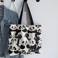„Panda“ Didelės talpos vieno peties drobinis krepšys Moteriška studentiška rankinė One Size juoda