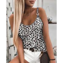 Summer Casual Women Loose Sleeveless Striped Cheetah Print Sexy Tank Top 5XL balta