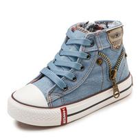 JM Shop pavasariniai vaikiški džinsinio audinio vienspalviai laisvalaikio bateliai su užtrauktuku šone ir unisex aukštakulniai guminiai be kulnų 25 mėlyna