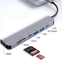 7 viename USB C šakotuvas su 4K HDMI suderinamu C tipo adapteriu OTG Thunderbolt 3 dokas su PD TF SD, skirtas Macbook Pro / Air iPad XPS paviršiui 30HZ