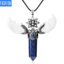 Women'S Three Dimensional Hollow Six Star Natural Crystal Pendant Stone Hexagon Necklace lapis lazuli
