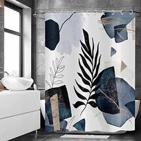 Boho dušo užuolaida tamsiai mėlyna juoda moderni geometrinė lapų vonios užuolaida su kabliukais Minimalistinė estetinė augalinė dušo užuolaida vonios kambariui 150x180cm