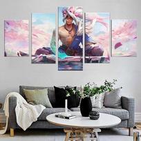 LOL žaidimo plakatai Atleistasis Yasuo Žiedų žiedas HD 5 paneliai Miegamojo sienų tapyba Modernaus meno piešinys Svetainės dekoratyvinis 20x35cm*2  20x45cm*2  20x55cm*1 gray