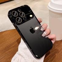 Prabangus padengtas skaidraus kieto kompiuterio stiklo objektyvo telefono dėklas, skirtas iPhone 13 12 14 Pro Max 14 Plus fotoaparato apsauga, skaidrus buferio smūgiams atsparus dangtelis For iPhone 11 juoda