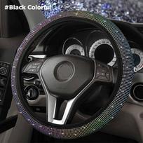 Automobilio Cirkonio Akmenukai Vairo Dangtelis Su Krištolo Deimantais Blizgantis Automobilio Suv Vairo Raštas Tinka 14.5-15 Colių Transporto Priemonėms Black Colorful
