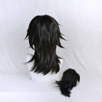 Anime 60cm Tomioka Giyuu trumpas juodas perukas su kuodeliu Anime Demon Slayer Kimetsu no Yaiba karščiui atsparių plaukų Cosplay kostiumų perukai 60CM juoda