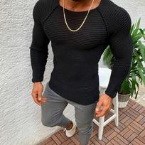 Megztinis Pavasaris Slim Solid Fashion viduje apatiniai Vyriški Mock Neck Basic Marškinėliai Palaidinė Megztinis su ilgomis rankovėmis Asian S juoda