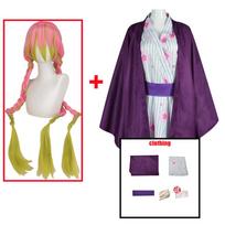 Kanroji Mitsuri Cosplay kostiumas Anime Demon Slayers Kimono Apranga Kostiumas Kimetsu No Yaiba Helovinas Kalėdų vakarėlio drabužiai L-(Suit+Wig)