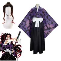 Anime Demon Slayer Kokushibo Cosplay Juodas Raudonas Perukas Violetinis Kimono Haori Uniforma Helovino Kalėdų Vakarėlio Kostiumas L-(Costume+Wig)