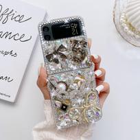 Bling Diamond apyrankės grandinės dėklas, skirtas Samsung Z Flip 5 4 3 Z sulankstomas 4 S23 S22 S21 Ultra A53 A33 A23 A13 A14 A24 A34 A54 / iPhone 15 14 13 Teddy minkštas dangtelis iphone 6 6s balta