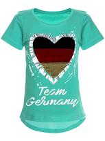 Mädchen Wende Pailletten Deutschland T Shirt mit Herz WM 2018 104 turkis