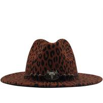 Karšta tendencija Unisex Platus kraštas Vilnos veltinio Džiazo Fedora Kepurės Vyrai Moterys Leopardinis raštas Odinis juostelės dekoras Trilby Panama Formalios Kepurės 60CM 56 -58cm