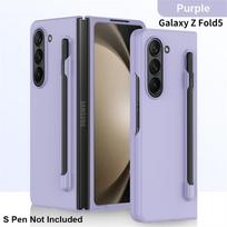 Plonas matinis dėklas, skirtas Samsung Galaxy Z Fold 5 5G dėklas su rašiklio lizdo laikikliu Kieto plastiko sulankstymas, smūgiams atsparus dangtelis, apsaugantis odą nuo pojūčio Z Fold 5 violetinė