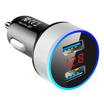 Automobilinis įkroviklis lengvesniam išmaniajam telefonui, USB adapteris, mobiliojo telefono įkroviklis, dvigubas USB, skaitmeninis ekranas, voltmetras, greitas įkrovimas sidabras