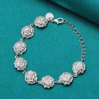 925 Sterling Silver Rose Flower Chain Bracelet For Women Wedding Party Fashion Jewelry 20cm