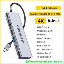 „Essager 8-in-1“ didelės spartos USB šakotuvas su disko saugykla PD100W USB Type-c su HDMI suderinama nešiojamojo kompiuterio doko stotis, skirta telefono nešiojamam kompiuteriui tamsiai pilka spalva
