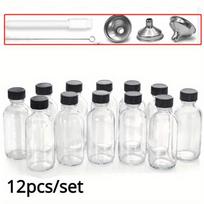 12 vnt. rinkinys mažų skaidraus stiklo buteliukų su kamšteliais ir 3 nerūdijančio plieno piltuvėliai - 60 ml Boston tipo pavyzdžių buteliukas Potion, sultims, sveikatai, imbierui, viskiui, 12pcs/ set