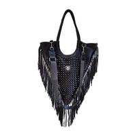 PU odinis krepšys Moteriška rankinė Street Trend pečių krepšys su kniedėmis kutais Crossbody Bag Triangle Fashion pečių rankinė juoda