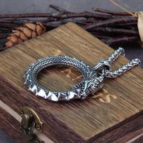2024 m. Naujas aukštos kokybės vikingų savivalgių ėdikas Ouroboros Valknut Guardian Rune Dragon Pakabukas Vikingų karoliai sidabras