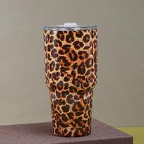 Naujas „Leopard Print“ automobilinis puodelis dvigubo sluoksnio vakuuminis 304 nerūdijančio plieno izoliacinis puodelis 30 uncijų didelės talpos ledų puodelis 30oz