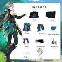 Genshin Impact Alhaitham Cosplay Kostiumas Kasdieniai Drabužiai Karnavalo Vienoda Anime Helovino Kostiumai Kaukės Šventė Moterys Žaidimas L-(Costume+Wig)