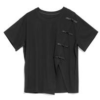 Short sleeve Plus size black cotton vintage Casual loose tops Women summer t-shirt M