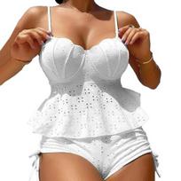 2Pcs/Set Women Sexy High Waist Shell Sling Ruffle Hem Bikini Set Shape Bra Drawstring Swimming S balta