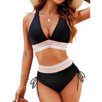 Seksualus bikini komplektas Aukšto juosmens maudymosi kostiumas Moteriškas vientisas 2024 m. Patchwork maudymosi kostiumas Moteriškas Biquini Raišteliu paplūdimio apranga Maudymosi kostiumas S juoda
