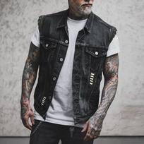 2195 * Punk Laisvalaikio Vyriška Džinsinė Liemenė Be Rankovių Atlapais Džinsinis Švarkas E-komercijai 2XL juoda pilka spalva