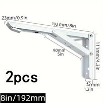 2 vnt. sulankstomas lentynų laikiklis, tvirtas nerūdijančio plieno sulankstomas lentynos laikiklis suoliuko stalui, vietą taupantis „pasidaryk pats“ laikiklis 8 inches/2pc balta