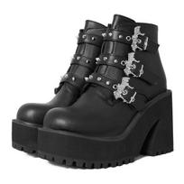 Gnazhee Halloween Cosplay Platform Bat Gothic Platform Boots Women 'S Shoes Chunky Heels Biker Booties 7 juoda