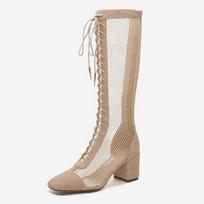 Fhanchu Moteriški Sandalai-Batai Iki Kelio, Madingi Seksualūs Vasariniai Tinklelio Batai, Atviri Botas, Kvadratinė Noselė, Juodi, Chaki, Dropship 34