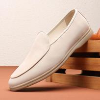 Mens Loafers Shoes Suede Slip on Mocasines Casual Dress Man’s Shoes Wedding Office White Leather Shoes 39 smėlis