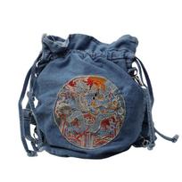 Išsiuvinėtas kibiras džinsinio krepšio kontrastas Moteriškas pečių krepšys Studentų kuprinė Crossbody Bag šviesiai mėlyna spalva