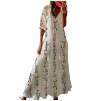Moteriška V kaklo ilga suknelė Laisva kelioninė vasaros paplūdimio Sundress Bohemian Swing Maxi suknelės XL smėlis