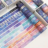 12 vnt/Set Stars Planet Washi Tape Auksinė folija Maskavimo juosta Kawaii Dekoratyvinė lipni juosta Lipdukas Scrapbooking Kanceliarinės prekės Starry Sky gray