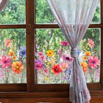1 vnt spalvingas gėlių puokštės lango lipdukas, plastikinis gėlyno lipdukas gyvenamajam miegamajam, namų sienų apdaila Colorful Plants And Flowers Window Stickers