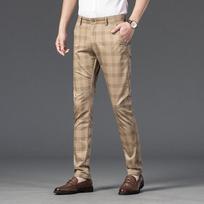 Pavasarinės kelnės Vyriškos kasdienės kelnės Vyriškos languotos elastingos Slim Fit verslo tiesaus kirpimo kelnės Jaunimo mados tendencija Vyriškos kelnės 29 chaki