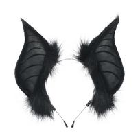 Katės šikšnosparnis Dirbtiniai kailiai Ausys Galvos juostelė Miela Helovino puošni suknelė Cosplay kostiumas Rankų darbo gyvūnas Pūkuotos ausys Plaukų lankelis moterims