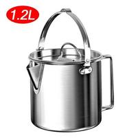 Outdoor Stainless Steel Kettle Folding Camping Hanging Pot Portable Coffee Pot Teapot Picnic Stove 1.2L sidabras