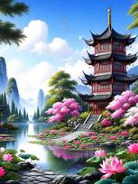 Diamond Painting Tree Tower Bridge 5DDIY Full Round Square Landscape Diamond Mosaic Jewelry Cross Embroidered Home Decoration Full Round 20x30CM